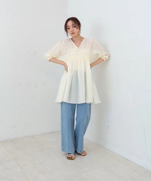 Bab（バブ）の「ギャザーミニワンピース/チュニック（チュニック・レディース・ブラック/サックスブルー/ホワイト系その他・MEDIUM）」の8枚目の写真