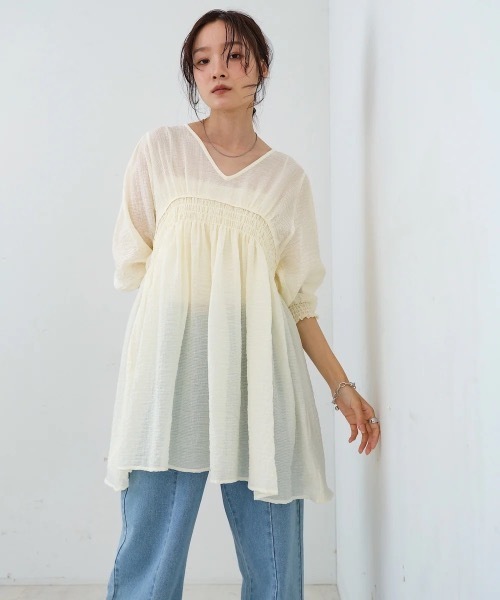 Bab（バブ）の「ギャザーミニワンピース/チュニック（チュニック・レディース・ブラック/サックスブルー/ホワイト系その他・MEDIUM）」の10枚目の写真