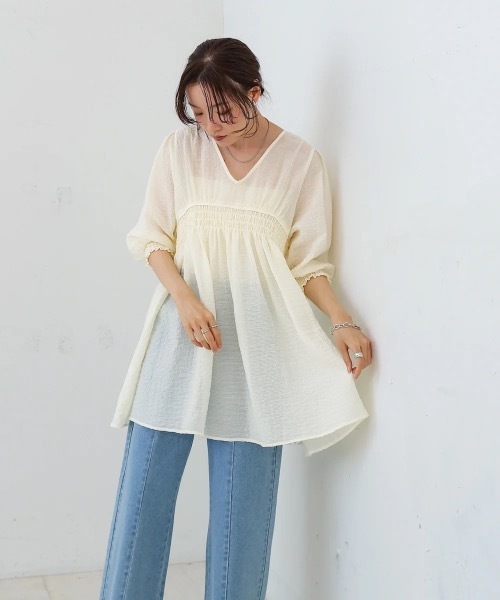 Bab（バブ）の「ギャザーミニワンピース/チュニック（チュニック・レディース・ブラック/サックスブルー/ホワイト系その他・MEDIUM）」の11枚目の写真