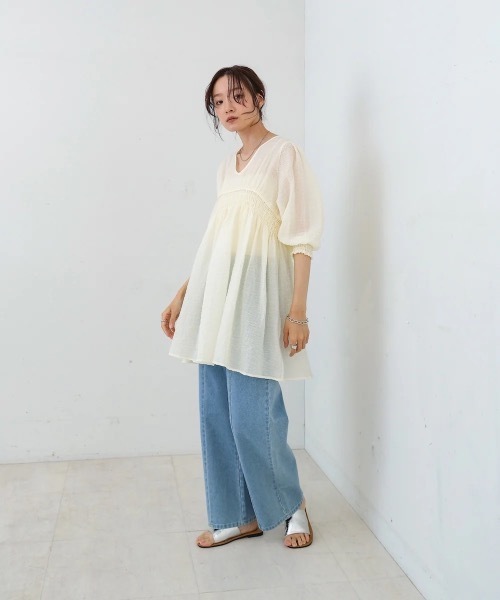 Bab（バブ）の「ギャザーミニワンピース/チュニック（チュニック・レディース・ブラック/サックスブルー/ホワイト系その他・MEDIUM）」の13枚目の写真