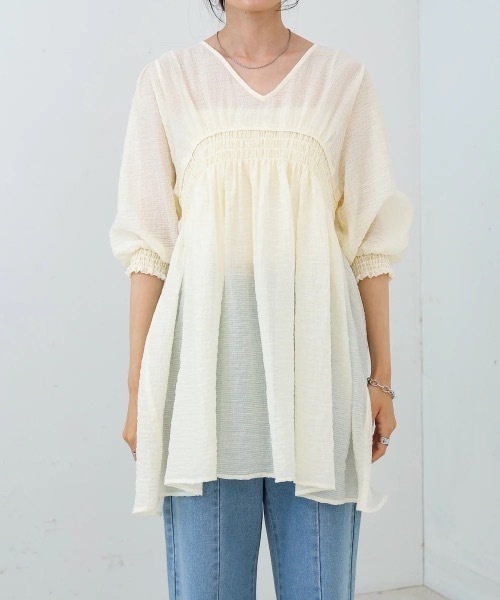 Bab（バブ）の「ギャザーミニワンピース/チュニック（チュニック・レディース・ブラック/サックスブルー/ホワイト系その他・MEDIUM）」の17枚目の写真