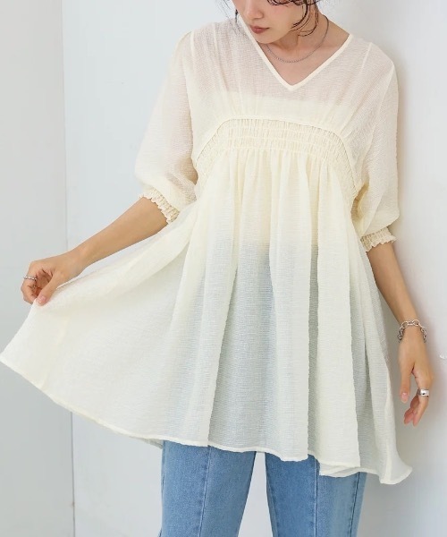 Bab（バブ）の「ギャザーミニワンピース/チュニック（チュニック・レディース・ブラック/サックスブルー/ホワイト系その他・MEDIUM）」の15枚目の写真