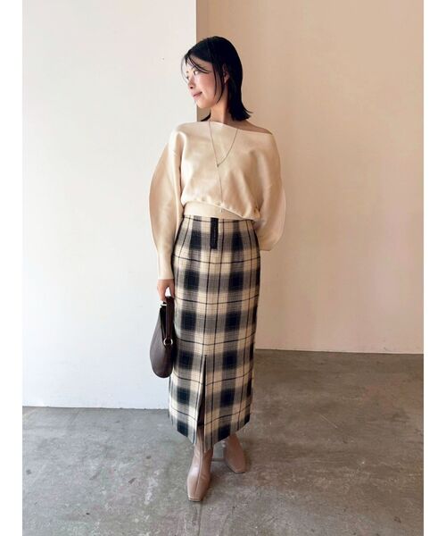 LAGUNAMOON（ラグナムーン）の「ロービングチェックナロースカート（スカート・レディース・ベージュ/ブラウン・SMALL/MEDIUM）」の17枚目の写真