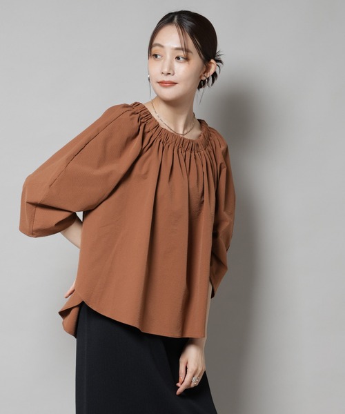 NANO universe（ナノユニバース）の「ボリュームギャザータックスリーブブラウス（シャツ/ブラウス・レディース・ベージュ/ブラウン/ブラック・FREE）」の19枚目の写真