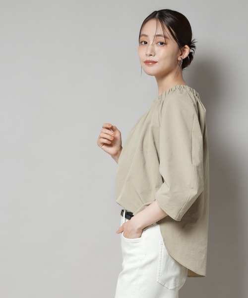 NANO universe（ナノユニバース）の「ボリュームギャザータックスリーブブラウス（シャツ/ブラウス・レディース・ベージュ/ブラウン/ブラック・FREE）」の12枚目の写真