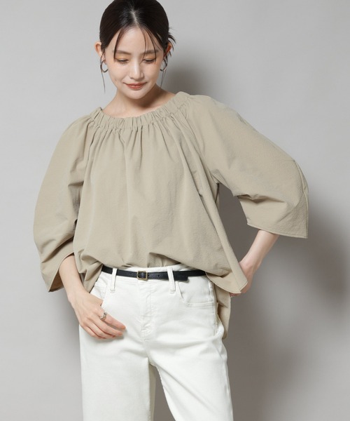 NANO universe（ナノユニバース）の「ボリュームギャザータックスリーブブラウス（シャツ/ブラウス・レディース・ベージュ/ブラウン/ブラック・FREE）」の13枚目の写真