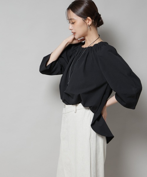 NANO universe（ナノユニバース）の「ボリュームギャザータックスリーブブラウス（シャツ/ブラウス・レディース・ベージュ/ブラウン/ブラック・FREE）」の6枚目の写真