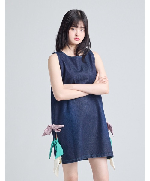 Little sunny bite（リトルサニーバイト）の「denim ribbon mini dress（ワンピース・レディース・インディゴブルー/ブルー・MEDIUM/SMALL）」の6枚目の写真