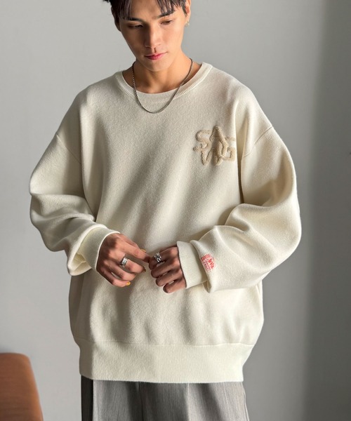 Java(ジャバ)の「《JaVaジャバコラボ》立体編みで飾る個性。サガラ刺繍風ロゴオーバーサイズニット(ニット/セーター・メンズ・ブラウン/チャコール/アイボリー・X-LARGE/MEDIUM/LARGE)」の7枚目の写真
