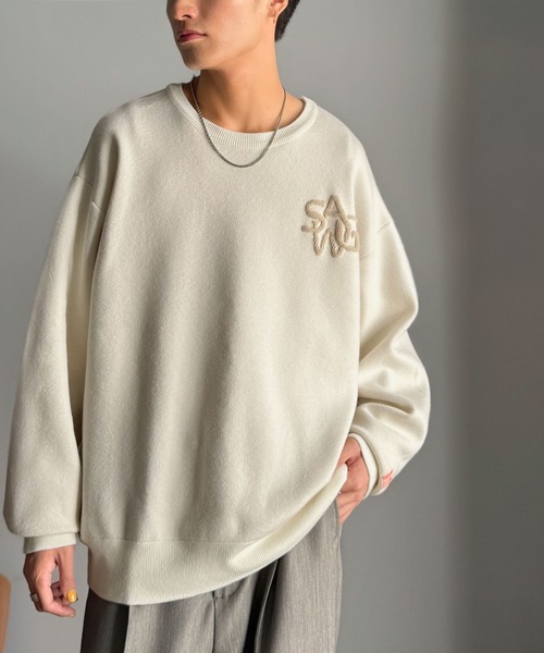 Java(ジャバ)の「《JaVaジャバコラボ》立体編みで飾る個性。サガラ刺繍風ロゴオーバーサイズニット(ニット/セーター・メンズ・ブラウン/チャコール/アイボリー・X-LARGE/MEDIUM/LARGE)」の8枚目の写真