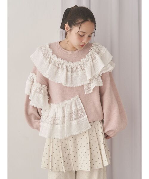 merry jenny（メリージェニー）の「frill frill knit tops（ニット/セーター・レディース・アイボリー/ピンク/グレー・FREE）」の22枚目の写真