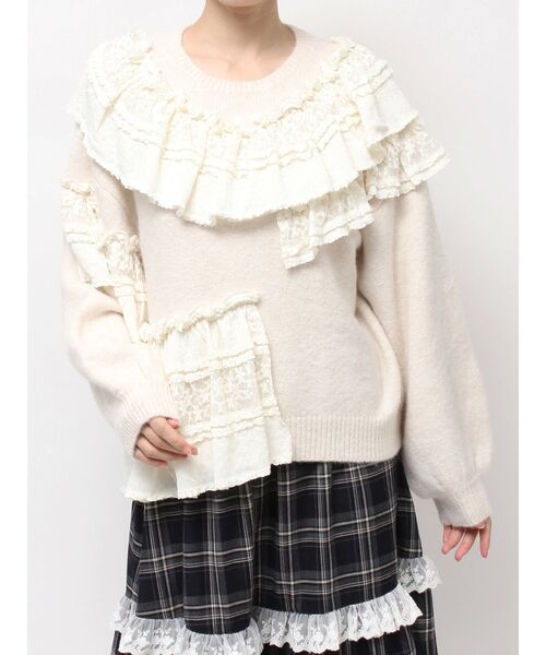 merry jenny（メリージェニー）の「frill frill knit tops（ニット/セーター・レディース・アイボリー/ピンク/グレー・FREE）」の6枚目の写真