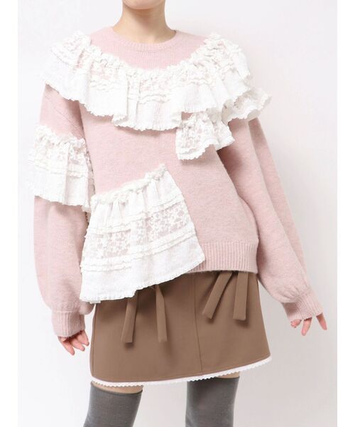 merry jenny（メリージェニー）の「frill frill knit tops（ニット/セーター・レディース・アイボリー/ピンク/グレー・FREE）」の5枚目の写真
