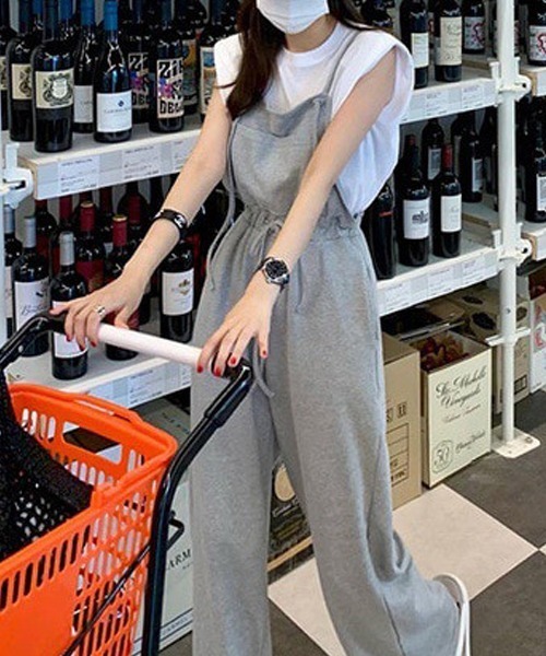 FREE STYLISTS(フリー スタイリスト)の「ミニ裏毛ワイドキャミサロペット(サロペット/オーバーオール・レディース・グレー/ブラック・FREE)」の21枚目の写真