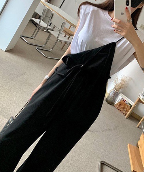 FREE STYLISTS(フリー スタイリスト)の「ミニ裏毛ワイドキャミサロペット(サロペット/オーバーオール・レディース・グレー/ブラック・FREE)」の6枚目の写真