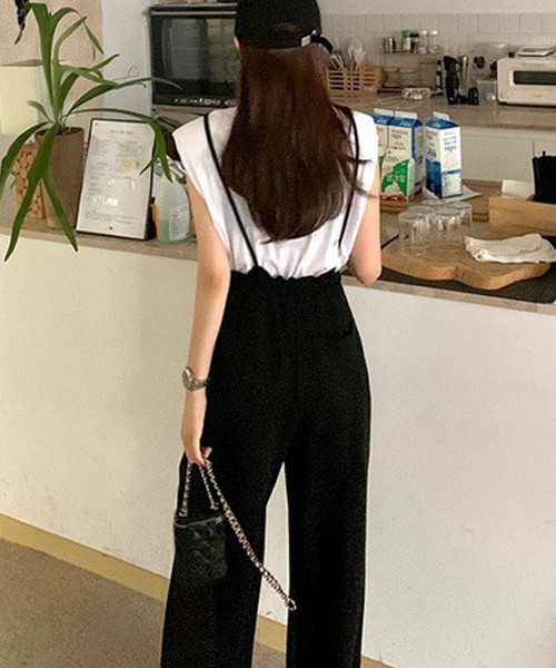 FREE STYLISTS(フリー スタイリスト)の「ミニ裏毛ワイドキャミサロペット(サロペット/オーバーオール・レディース・グレー/ブラック・FREE)」の12枚目の写真