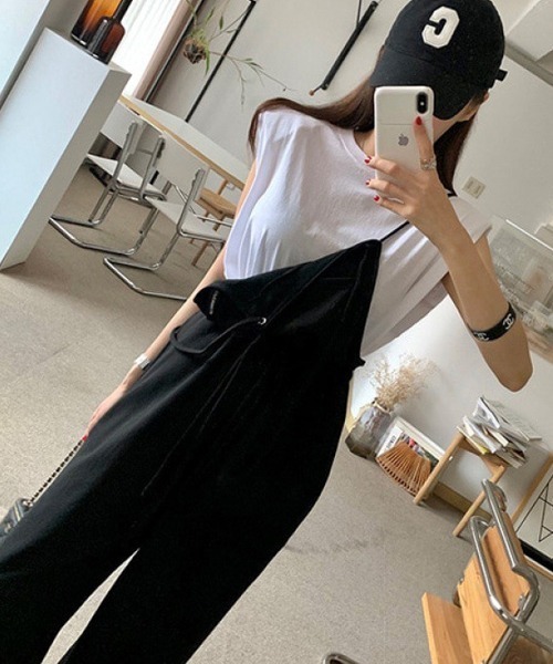 FREE STYLISTS(フリー スタイリスト)の「ミニ裏毛ワイドキャミサロペット(サロペット/オーバーオール・レディース・グレー/ブラック・FREE)」の7枚目の写真
