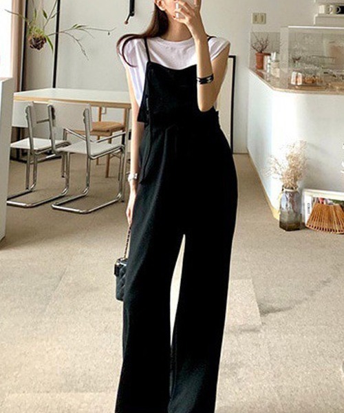FREE STYLISTS(フリー スタイリスト)の「ミニ裏毛ワイドキャミサロペット(サロペット/オーバーオール・レディース・グレー/ブラック・FREE)」の4枚目の写真