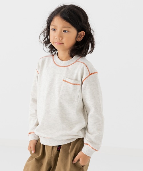 JAM & LINK（ジャムアンドリンク）の「配色ステッチ 裏毛トレーナー（スウェット・キッズ・サックスブルー/ブラック/クリーム/グレー/ネイビー/ラベンダー/ワインレッド/ブラウン/カーキ/オートミール/ライトイエロー/ピンク・130/120/110/100/150/140/160）」の5枚目の写真