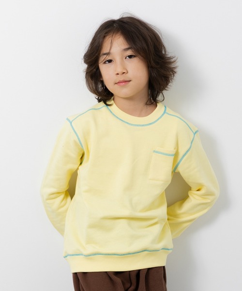 JAM & LINK（ジャムアンドリンク）の「配色ステッチ 裏毛トレーナー（スウェット・キッズ・サックスブルー/ブラック/クリーム/グレー/ネイビー/ラベンダー/ワインレッド/ブラウン/カーキ/オートミール/ライトイエロー/ピンク・130/120/110/100/150/140/160）」の10枚目の写真