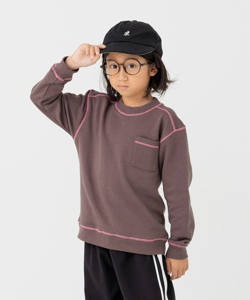 JAM & LINK（ジャムアンドリンク）の「配色ステッチ 裏毛トレーナー（スウェット・キッズ・サックスブルー/ブラック/クリーム/グレー/ネイビー/ラベンダー/ワインレッド/ブラウン/カーキ/オートミール/ライトイエロー/ピンク・130/120/110/100/150/140/160）」の3枚目の写真