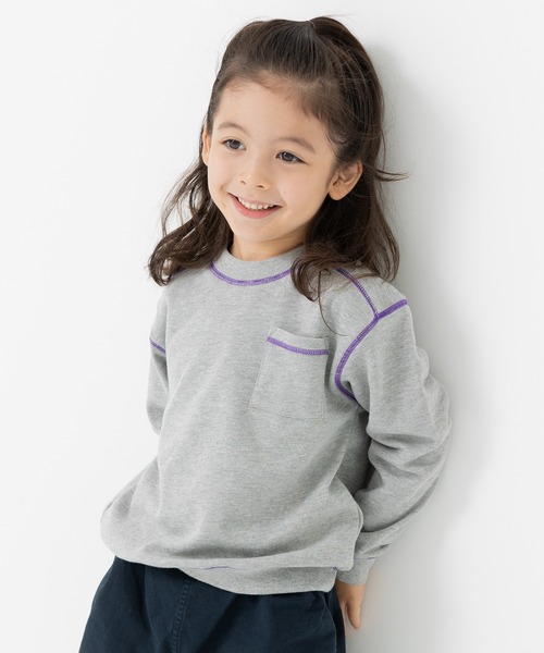 JAM & LINK（ジャムアンドリンク）の「配色ステッチ 裏毛トレーナー（スウェット・キッズ・サックスブルー/ブラック/クリーム/グレー/ネイビー/ラベンダー/ワインレッド/ブラウン/カーキ/オートミール/ライトイエロー/ピンク・130/120/110/100/150/140/160）」の2枚目の写真