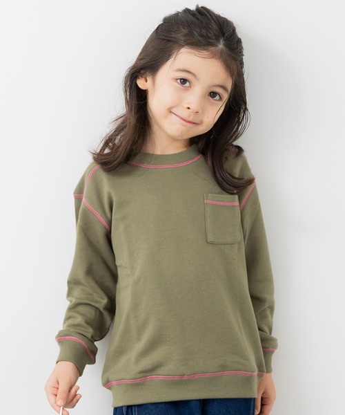 JAM & LINK（ジャムアンドリンク）の「配色ステッチ 裏毛トレーナー（スウェット・キッズ・サックスブルー/ブラック/クリーム/グレー/ネイビー/ラベンダー/ワインレッド/ブラウン/カーキ/オートミール/ライトイエロー/ピンク・130/120/110/100/150/140/160）」の6枚目の写真