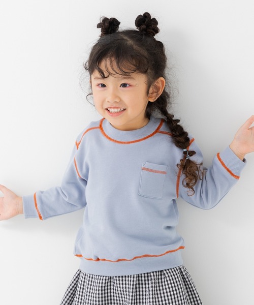 JAM & LINK（ジャムアンドリンク）の「配色ステッチ 裏毛トレーナー（スウェット・キッズ・サックスブルー/ブラック/クリーム/グレー/ネイビー/ラベンダー/ワインレッド/ブラウン/カーキ/オートミール/ライトイエロー/ピンク・130/120/110/100/150/140/160）」の8枚目の写真