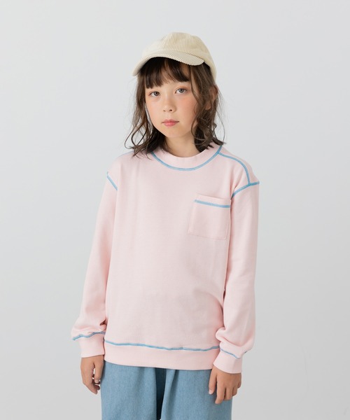 JAM & LINK（ジャムアンドリンク）の「配色ステッチ 裏毛トレーナー（スウェット・キッズ・サックスブルー/ブラック/クリーム/グレー/ネイビー/ラベンダー/ワインレッド/ブラウン/カーキ/オートミール/ライトイエロー/ピンク・130/120/110/100/150/140/160）」の11枚目の写真