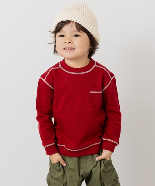 JAM & LINK（ジャムアンドリンク）の「配色ステッチ 裏毛トレーナー（スウェット・キッズ・サックスブルー/ブラック/クリーム/グレー/ネイビー/ラベンダー/ワインレッド/ブラウン/カーキ/オートミール/ライトイエロー/ピンク・130/120/110/100/150/140/160）」の12枚目の写真