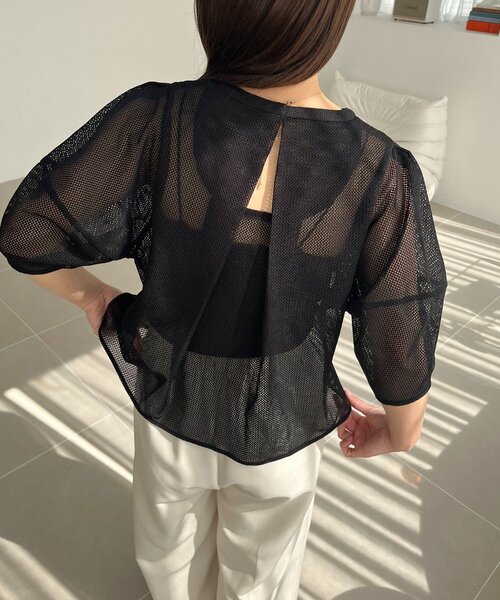 CAPRICIEUX LE'MAGE（カプリシューレマージュ）の「【yao企画】メッシュパフフレアトップス（シャツ/ブラウス・レディース・ブラック/ホワイト・FREE）」の5枚目の写真