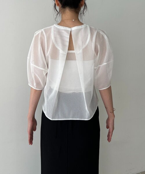 CAPRICIEUX LE'MAGE（カプリシューレマージュ）の「【yao企画】メッシュパフフレアトップス（シャツ/ブラウス・レディース・ブラック/ホワイト・FREE）」の11枚目の写真
