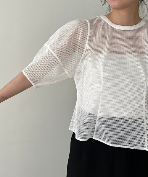 CAPRICIEUX LE'MAGE（カプリシューレマージュ）の「【yao企画】メッシュパフフレアトップス（シャツ/ブラウス・レディース・ブラック/ホワイト・FREE）」の14枚目の写真