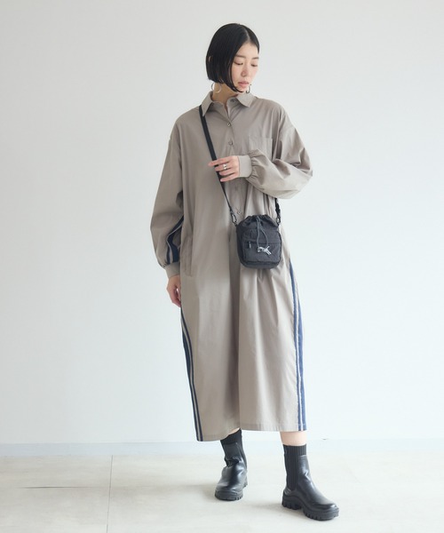 Paradise Picnic(パラダイスピクニック)の「Dignite Collier サイドラインワンピ(シャツワンピース・レディース・カーキ/ブラック/グレイッシュベージュ・FREE)」の3枚目の写真
