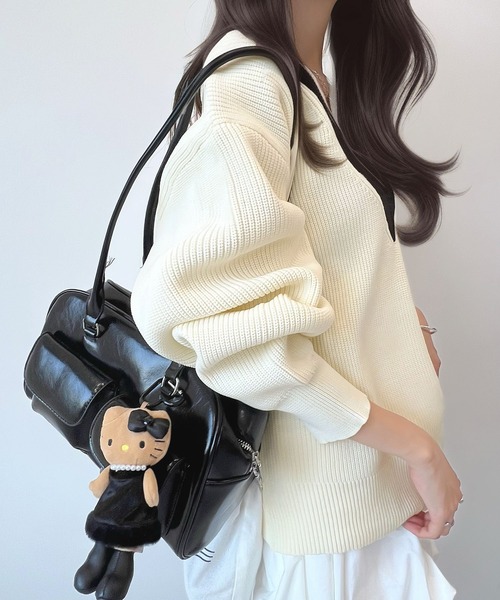 CHARME BY MICOLA(シャルムバイミコラ)の「ワンホン×レトロなデザイン♪ゆったりチルデンもちもちニット(ニット/セーター・レディース・アイボリー/チャコールグレー・FREE)」の15枚目の写真