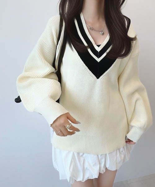 CHARME BY MICOLA(シャルムバイミコラ)の「ワンホン×レトロなデザイン♪ゆったりチルデンもちもちニット(ニット/セーター・レディース・アイボリー/チャコールグレー・FREE)」の17枚目の写真