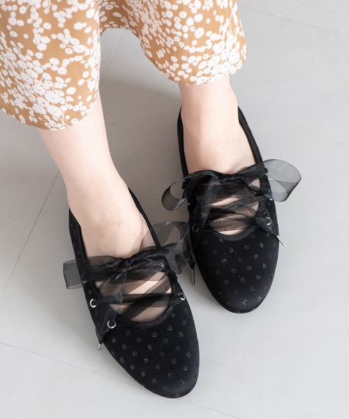 JELLY BEANS(ジェリービーンズ)の「シアーリボンレースアップフラットパンプス【Made in Japan】(113-55026)JELLY BEANS(ジェリービーンズ)(パンプス・レディース・ブラック/レオパード/プラチナム・22.5/23/23.5/24/24.5)」の14枚目の写真