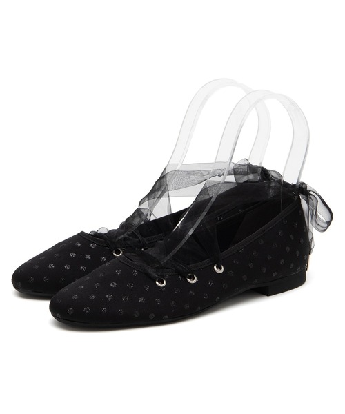 JELLY BEANS(ジェリービーンズ)の「シアーリボンレースアップフラットパンプス【Made in Japan】(113-55026)JELLY BEANS(ジェリービーンズ)(パンプス・レディース・ブラック/レオパード/プラチナム・22.5/23/23.5/24/24.5)」の4枚目の写真