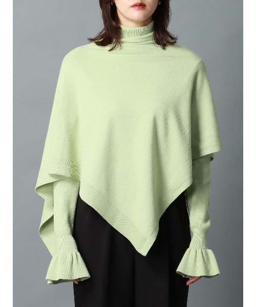 CIS.（シス）の「CIS． フリルカフタートルニット＆ケープ ウォッシャブル 無地（ニット/セーター・レディース・ホワイト/グリーン/ブラック/グレー・36(7号)/38(9号)）」の6枚目の写真