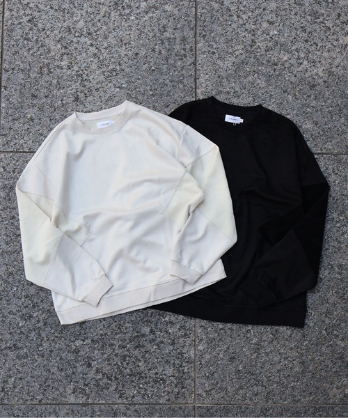 ATELANE(アテレーン)の「ATELANE / スウェードポンチ/カットコーデュロイ/スウィッチクルーネック(Tシャツ/カットソー・メンズ・ブラック/アイボリー・LARGE/MEDIUM)」の3枚目の写真