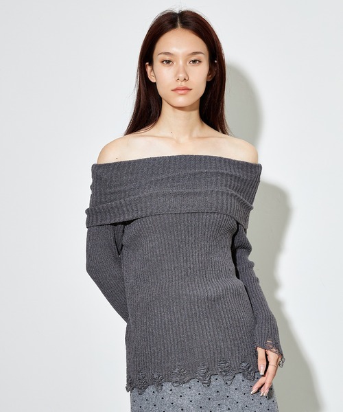 SUWDEE(スーディー)の「2way crush knit pullover(ニット/セーター・レディース・ブラック/アイボリー/グレー/ホワイト/ブラウン・FREE)」の4枚目の写真