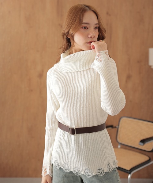 SUWDEE(スーディー)の「2way crush knit pullover(ニット/セーター・レディース・ブラック/アイボリー/グレー/ホワイト/ブラウン・FREE)」の2枚目の写真