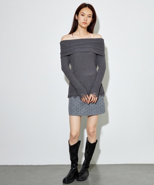 SUWDEE(スーディー)の「2way crush knit pullover(ニット/セーター・レディース・ブラック/アイボリー/グレー/ホワイト/ブラウン・FREE)」の6枚目の写真