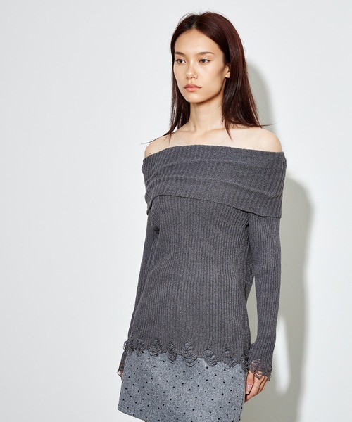 SUWDEE(スーディー)の「2way crush knit pullover(ニット/セーター・レディース・ブラック/アイボリー/グレー/ホワイト/ブラウン・FREE)」の7枚目の写真