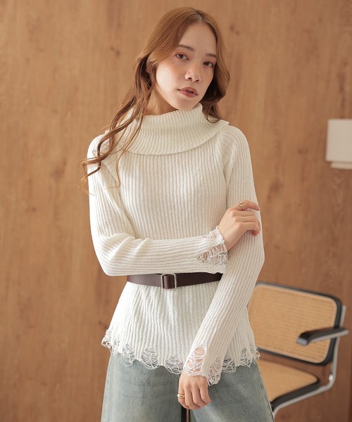 SUWDEE(スーディー)の「2way crush knit pullover(ニット/セーター・レディース・ブラック/アイボリー/グレー/ホワイト/ブラウン・FREE)」の13枚目の写真