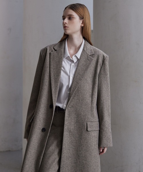 セール】【CLEL】Wool Blend Herringbone Tweed Coat / ウールブレンド