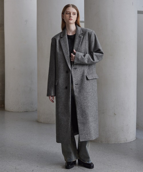 CLEL】Wool Blend Herringbone Tweed Coat / ウールブレンド