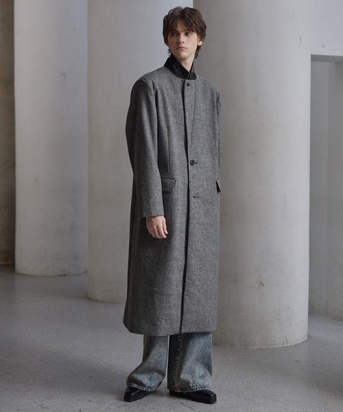CLEL】Wool Blend Herringbone Tweed Coat / ウールブレンド