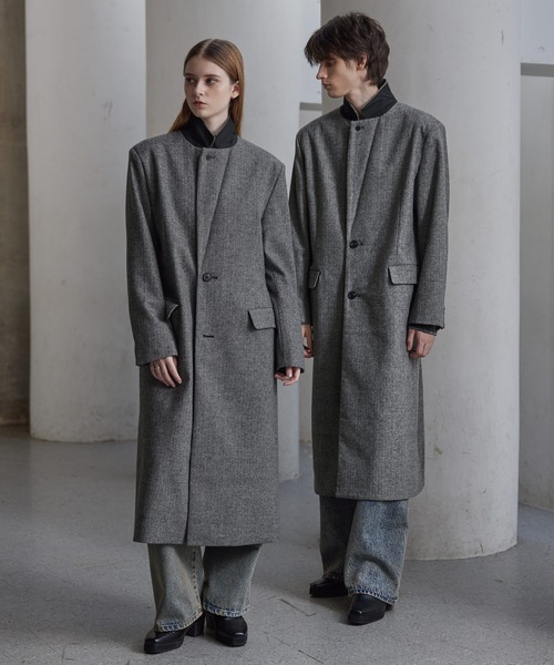 CLEL】Wool Blend Herringbone Tweed Coat / ウールブレンド