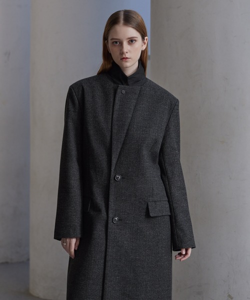 セール】【CLEL】Wool Blend Herringbone Tweed Coat / ウールブレンド